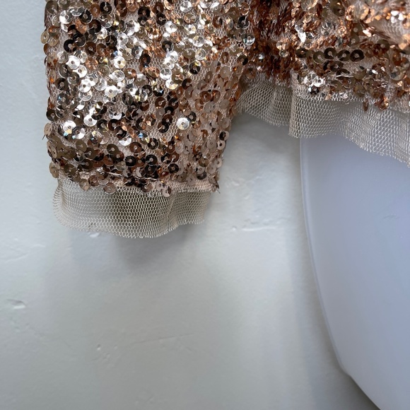 Oliver | Gold Jewel Tone Sequin Embellished Shrug Boxy Cropped Glam Cardigan - Picture 7 of 16